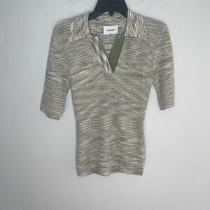 HOLZWEILER Knit Top Womens Medium Green Green Short Sleeve Polo Viscose Blend